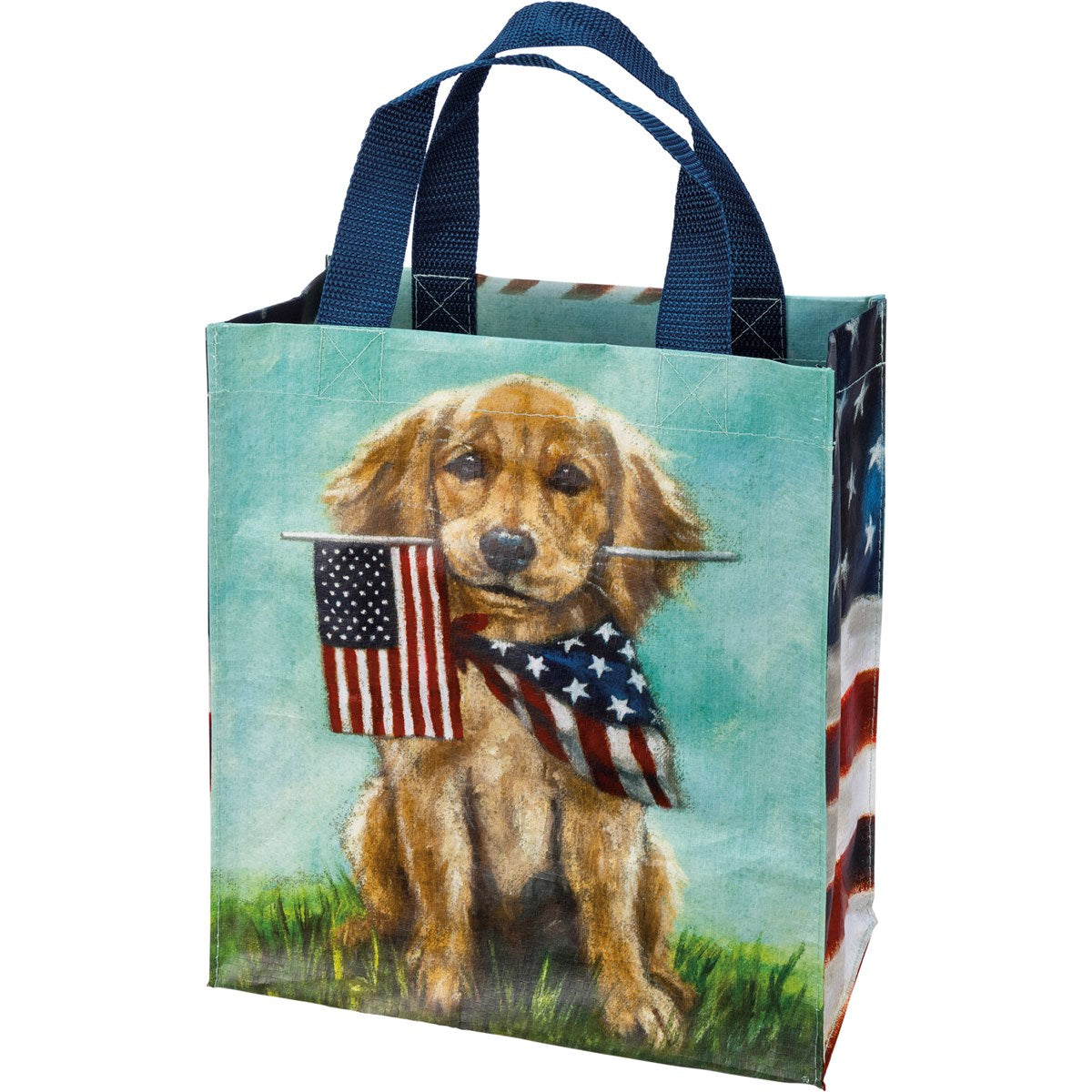 💙 Dog with American Flag Market Tote Bag