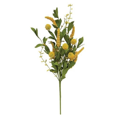 💙 Yellow Thistle Ball and Heather 20" Faux Floral Spray