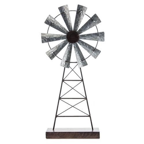 Rustic Windmill on Wooden Stand 19" H