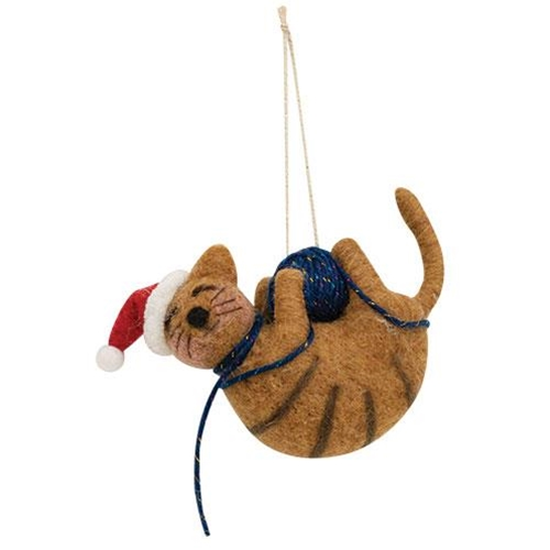 💙 Christmas Cat With Ball of Yarn Felt Ornament