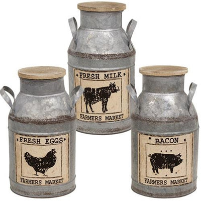 Set of 3 Farm Animal Milk Can Buckets