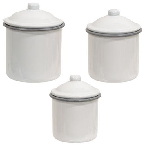 Set of 3 Gray Rim Enamelware Canisters