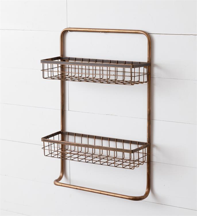 Two-Tiered Copper Toned Organizer with Towel Holder