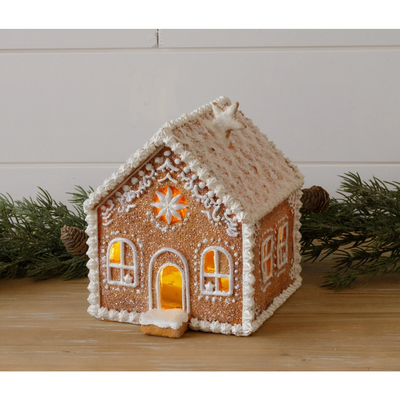 Lighted Gingerbread House With Snowy Roof 6.5" H