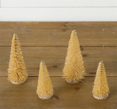 Set of 4 Tan Glitter Bottle Brush Trees