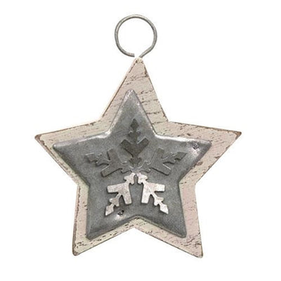 💙 Set of 2 Galvanized Metal & Wood Star Shaped Ornaments