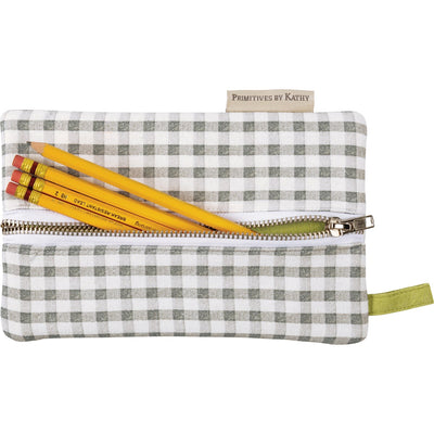Surprise Me Sale 🤭 Grey Buffalo Check Zippered Pencil and Makeup Pouch