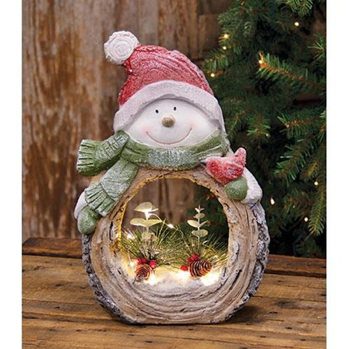 Snowman And Cardinal With Light Up Belly Figure 14" H