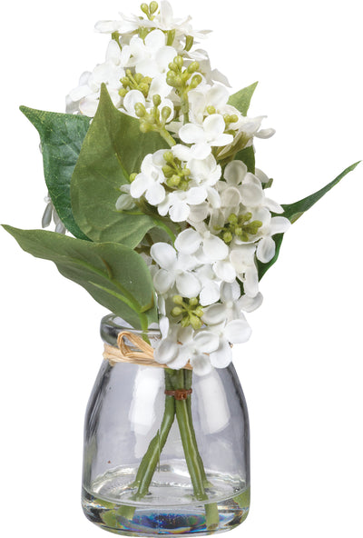 White Lilac Faux Flowers in Jar