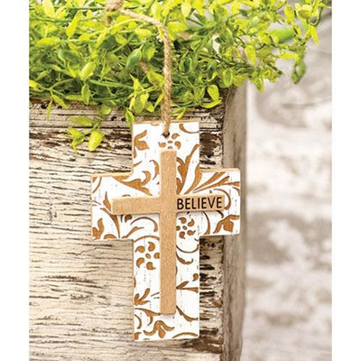 💙 Believe Cross Engraved Filigree Religious Ornament