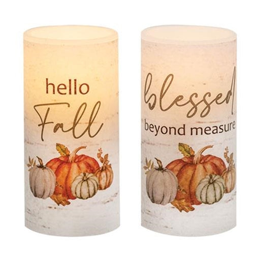 Set of 2 Blessed & Hello Fall LED Votive Candle