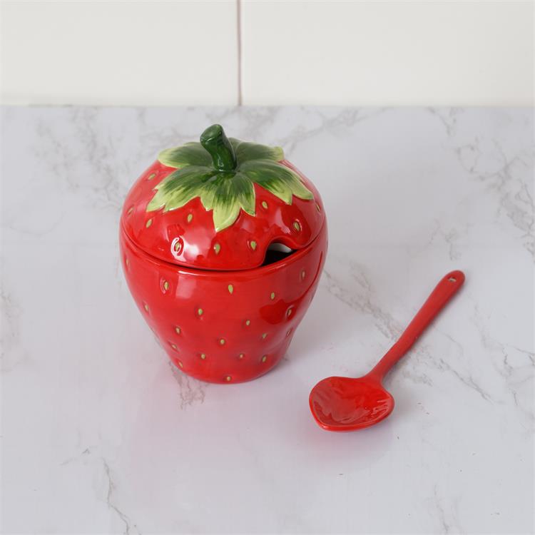 Strawberry Shaped Sugar Jar With Spoon