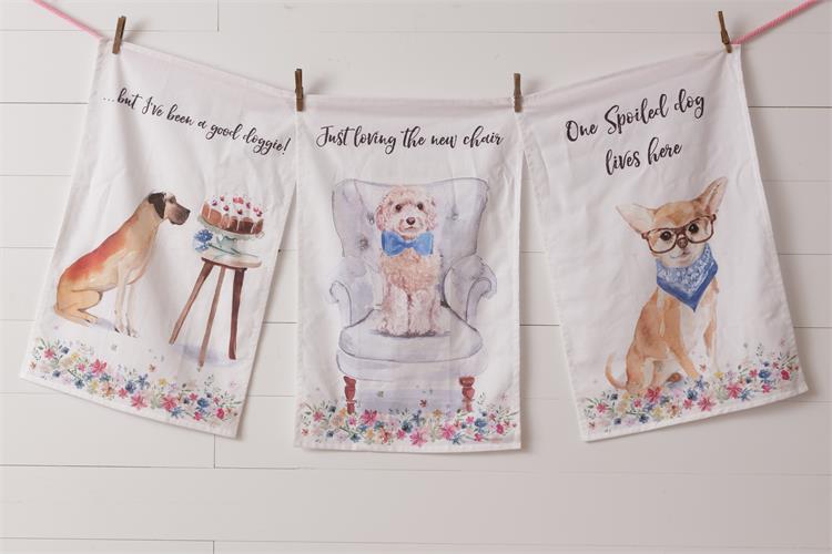 Set of Three Playful Pups Tea Towels