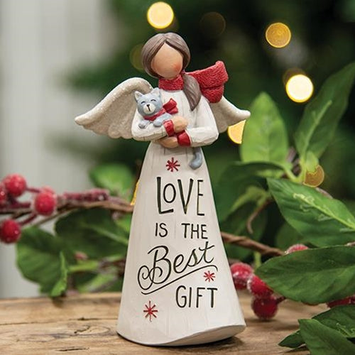 Love Is the Best Gift Resin Angel With Cat Figure