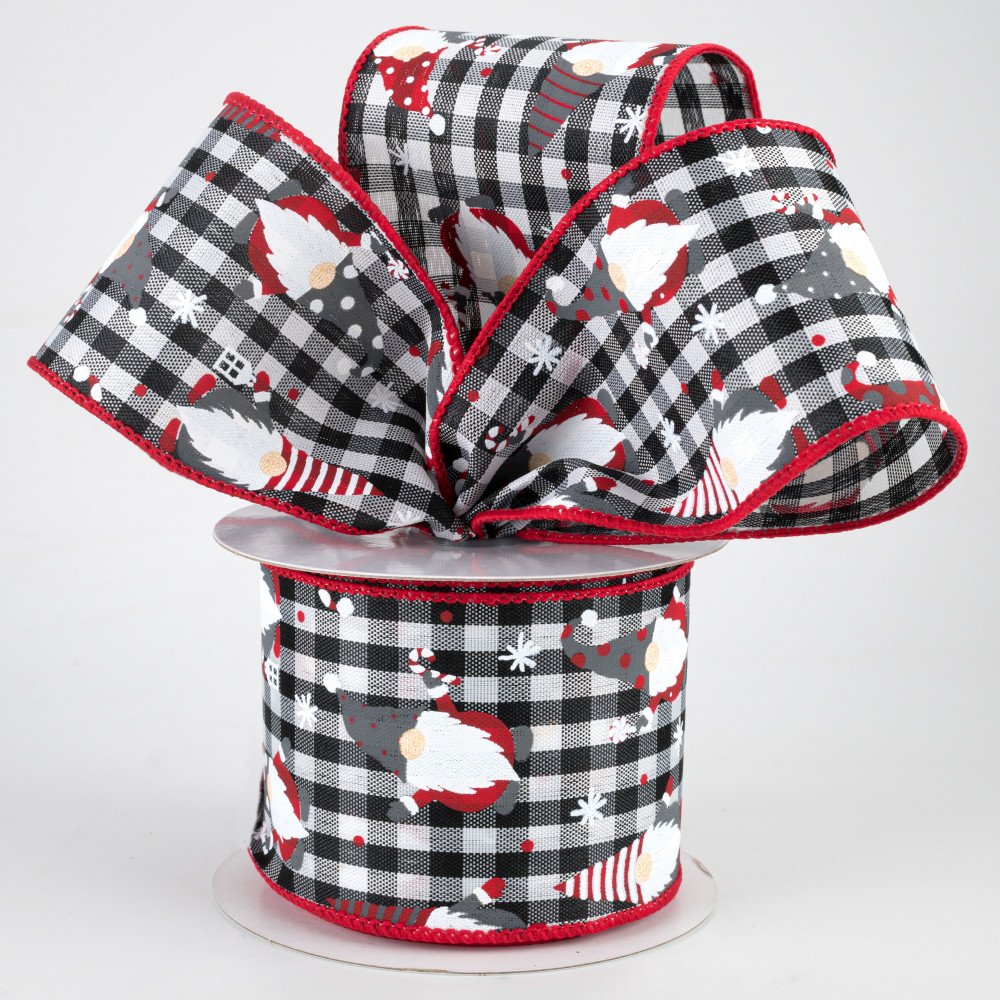 HAPPY BIRTHDAY🎂 💙 Christmas Gnomes Check Black & White Plaid Ribbon 2.5" x 10 yards