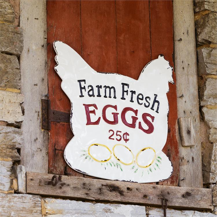 Farm Fresh Eggs Hen Shaped Metal Sign