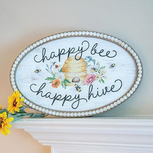 💙 Happy Bee Happy Hive 20" Beaded Wooden Sign