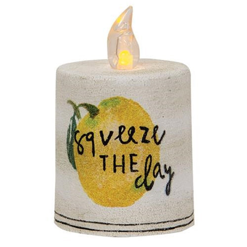 Squeeze the Day Lemon 3.5" H Timer Pillar LED Candle