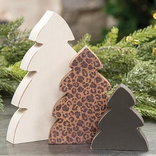 Set of 3 Fashion Print Chunky Christmas Trees