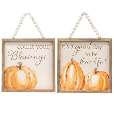 Set of 2 Count Your Blessings Beaded Pumpkin Signs