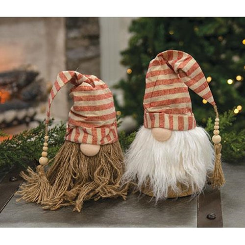 Set of 2 Burlap Natural Style Santa Gnomes