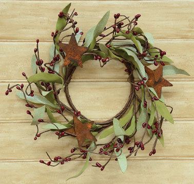 Botanical Leaves and Burgundy Pips Rusty Star 8" Mini Wreath Ring