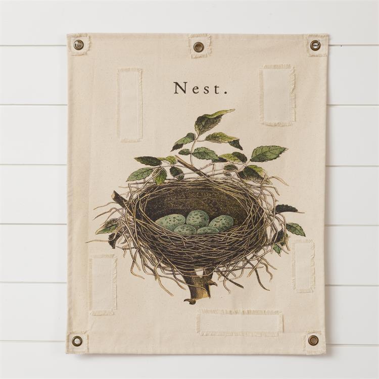 #106 🌼 GARDEN SHOPPING PARTY 🪴 Bird Nest with Eggs Illustration Canvas Wall Hanging