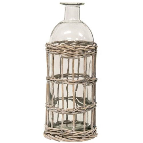 Graywash Willow Wrapped 9" H Glass Bottle