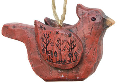 Rustic Carved Look Resin Cardinal Ornament