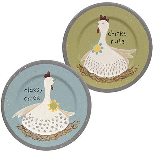 Set of 2 Classy Chick - Whimsical Chicken Decorative Plates