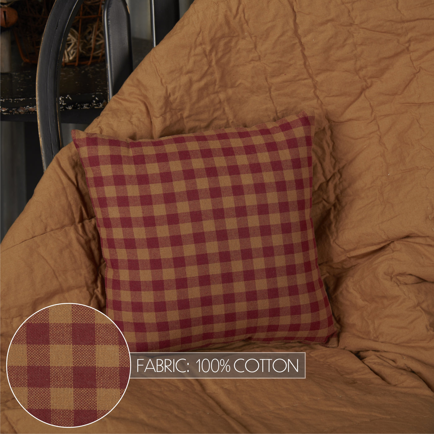 Burgundy Check Fabric 16" Throw Pillow