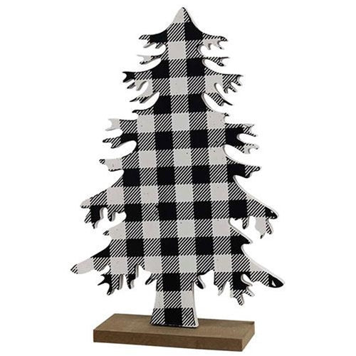 Black & White Buffalo Check Wood 16" H Tree