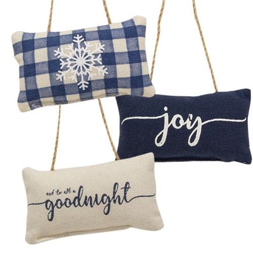 Set of 3 Blue Winter Pillow Ornaments