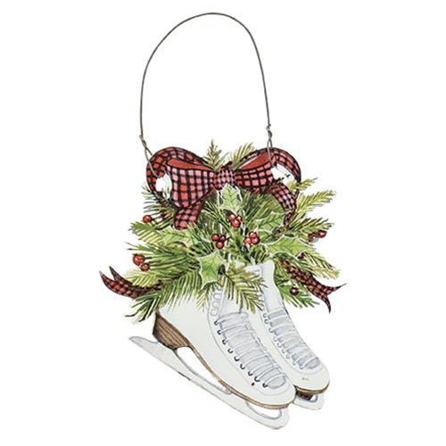 Ice Skates and Holly Metal Ornament