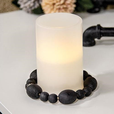 💙 Black Distressed Wood Oval Bead Candle Ring