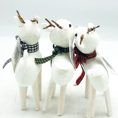 Set of 3 Little Deer With Christmas Plaid Scarfs