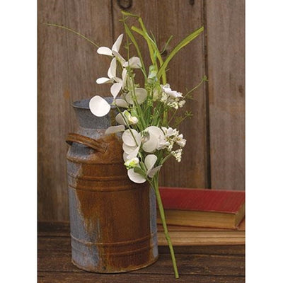 White Wild Flowers and Silver Dollar 18" Faux Floral Spray