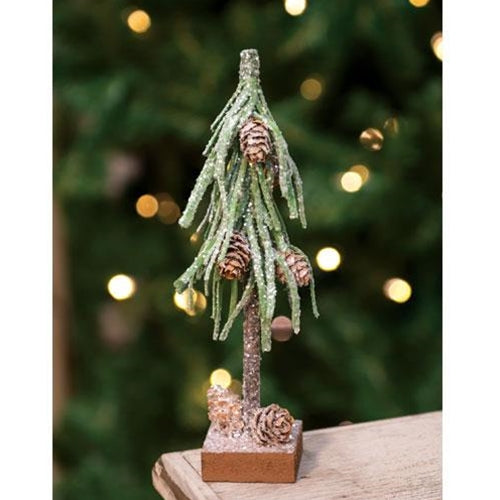 Glittered Pinecone 8" H Evergreen Faux Tree