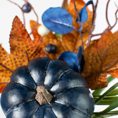 💙 Navy Blue Pumpkin Berry Leaf Grass 15" Faux Fall Pick