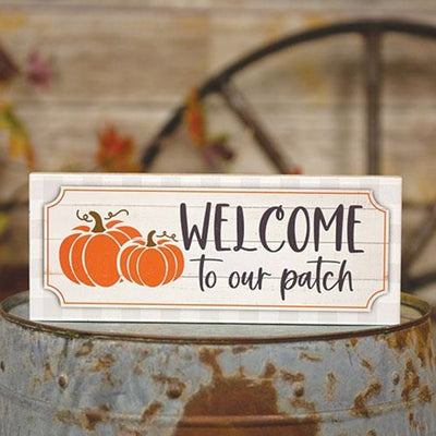 Welcome to Our Patch Pumpkins 10" Wooden Block Sign