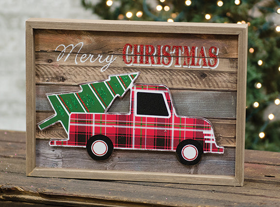Merry Christmas Truck with Tree Framed Sign
