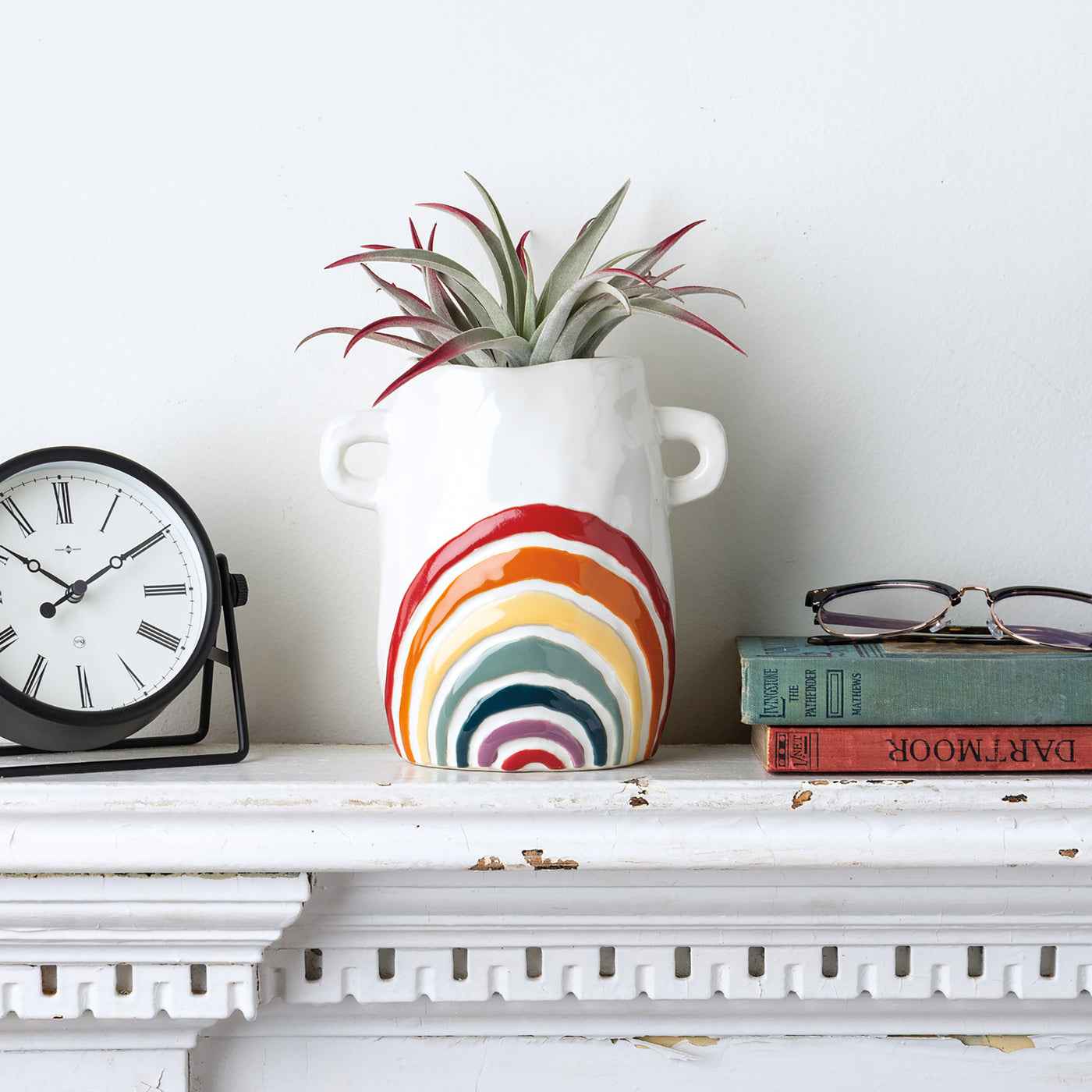 💙 Rainbow Patterned 7" H Ceramic Vase with Handles