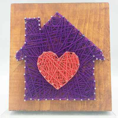 💙 Heart and Home Purple and Pink String Art Handcrafted 6" Plaque