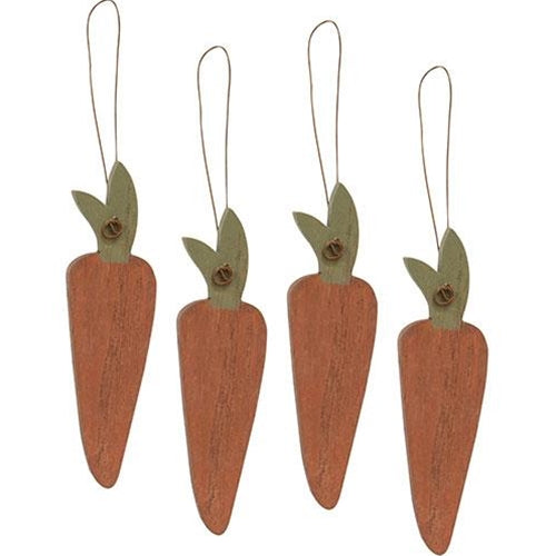 Set of 5 Primitive Wooden Carrot Ornaments