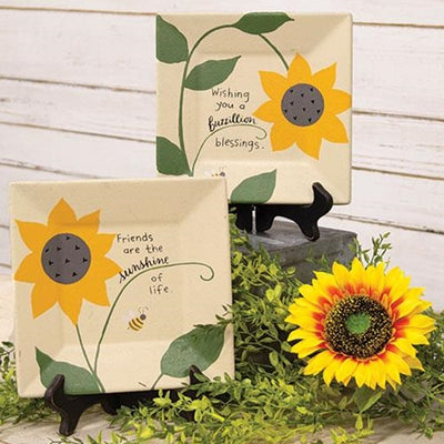 Buzzillion Blessings And Sunflowers Set of 2 8" Decorative Square Plates