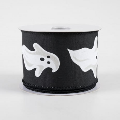 Ghosts on Black Background Ribbon 2.5" x 10 yards