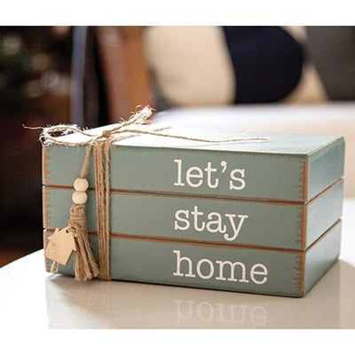 Let's Stay Home Wooden Book Stack