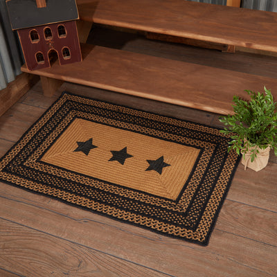 Farmhouse Jute Rug Rectangle Stencil Stars with Pad