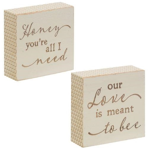 Set of 2 Honey You're All I Need & Our Love is Meant To Bee Mini Block Signs