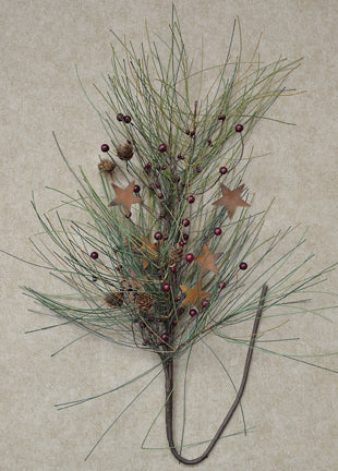Rustic Needle Pine and Stars 28" Faux Spray